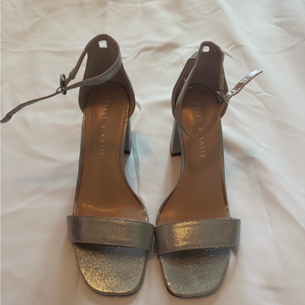 Kelly & Katie Metallic Silver Ankle-Strap Block Heels
